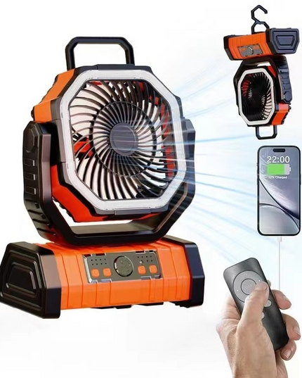 3-in-1 Camping Fan with LED Light & Power Bank – Portable Outdoor Essential