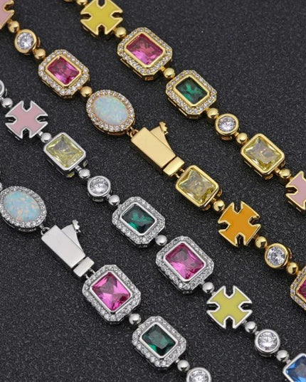 Gold-Plated Hip-Hop Gemstone Necklace – Statement Chain